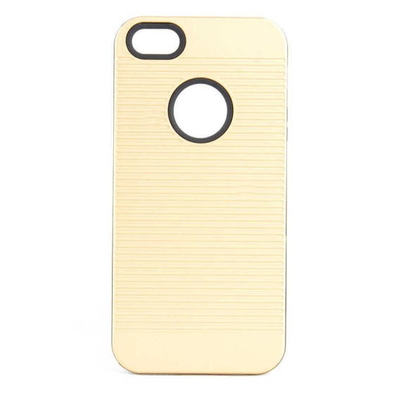 Apple iPhone 5 Kılıf Darbeye Dayanıklı Çizgili Silikon Kapak - Gold