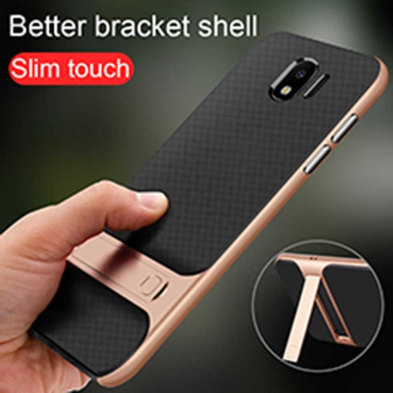Samsung Galaxy J4 Kılıf Darbeye Dayanıklı Ultra İnce Standlı Kapak - Siyah