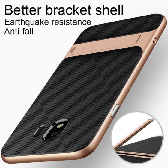 Samsung Galaxy J4 Kılıf Darbeye Dayanıklı Ultra İnce Standlı Kapak - Siyah