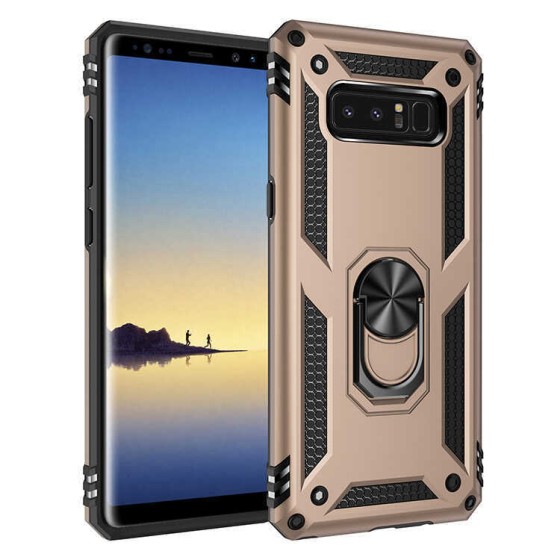 Samsung Galaxy Note 8 Kılıf Manyetik Yüzüklü Standlı Polikarbon Airbag Kapak - Gold