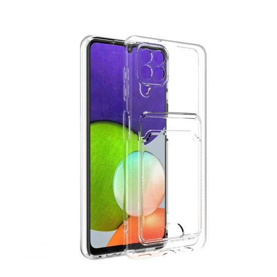 Galaxy M22 Kılıf Kartlıklı Şeffaf Zore Setra Clear Silikon Kapak - Renksiz
