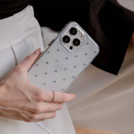 Apple iPhone 14 Pro Kılıf Tektaş Desenli Coehl Solitaire Kapak - Renksiz
