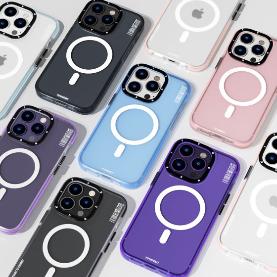 Apple iPhone 14 Pro Max Kılıf Magsafe Şarj Özellikli Youngkit Colored Sand Serisi Kapak - Pembe