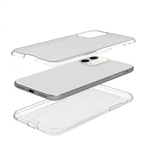 Apple iPhone 12 Kılıf 360 Derece Tam Koruma Şeffaf Silikon Kapak - Renksiz