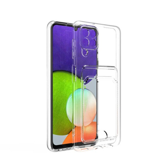 Galaxy M22 Kılıf Kartlıklı Şeffaf Zore Setra Clear Silikon Kapak - Renksiz